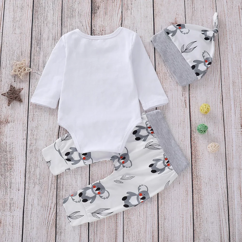Newborn Clothes Sets Bear Print Romper Pants Leggings Caps Baby Girl 3Pcs Outfits Spring Cotton Infant Boy Tracksuit Long Sleeve