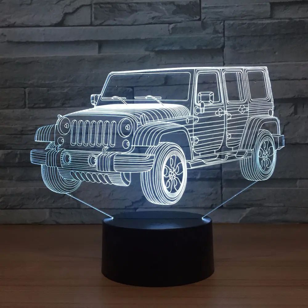 3D светодиодный ночной Светильник для автомобиля, градиентная форма джипа, прикроватная USB лампа для спальни, 3D настольная лампа USB, домашний декор, атмосферная лампа, подарок на день рождения