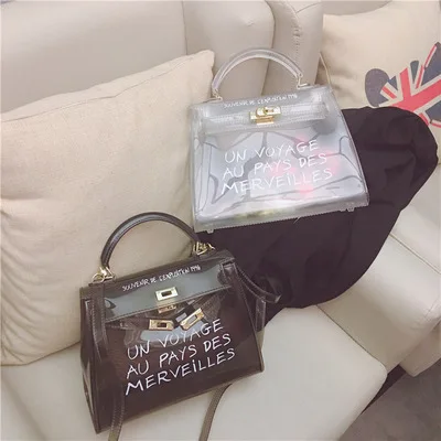 

2019 Jelly Shoulder Bag Women Clear Transparent PVC Bag Letter Candy Color Women Crossbody Top-handle Bag Luxury Sac Femme