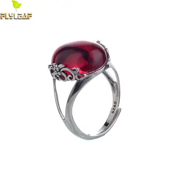 

Flyleaf Designer 100% Nature Stone Red Corundum Real 925 Sterling Silver Rings For Women Fine Jewelry Ring Vintage Mother's Gift