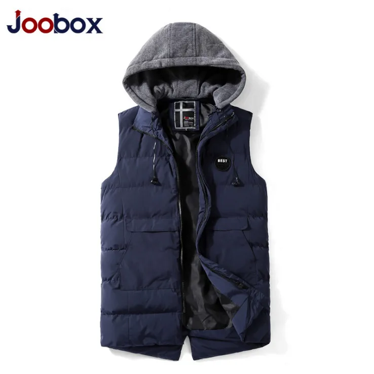 

JOOBOX Men's Cotton padded Vest Newest Thicken Hooded Mens Jacket Sleeveless Vest Winter Casual Warm Waistcoat Hat Detachable