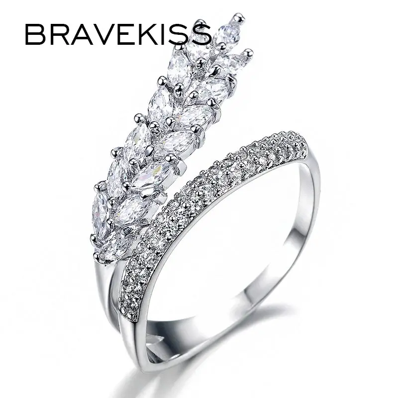 BRAVEKISS роскошное кольцо в форме листа с кристаллами для женщин модное ювелирное