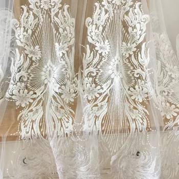 

1 yard Clear Sequin Line Embroidered Bridal Lace Fabric ,Sequin Tulle Fabric for Bridal Dresses,Couture Fabric Lace 130cm wide