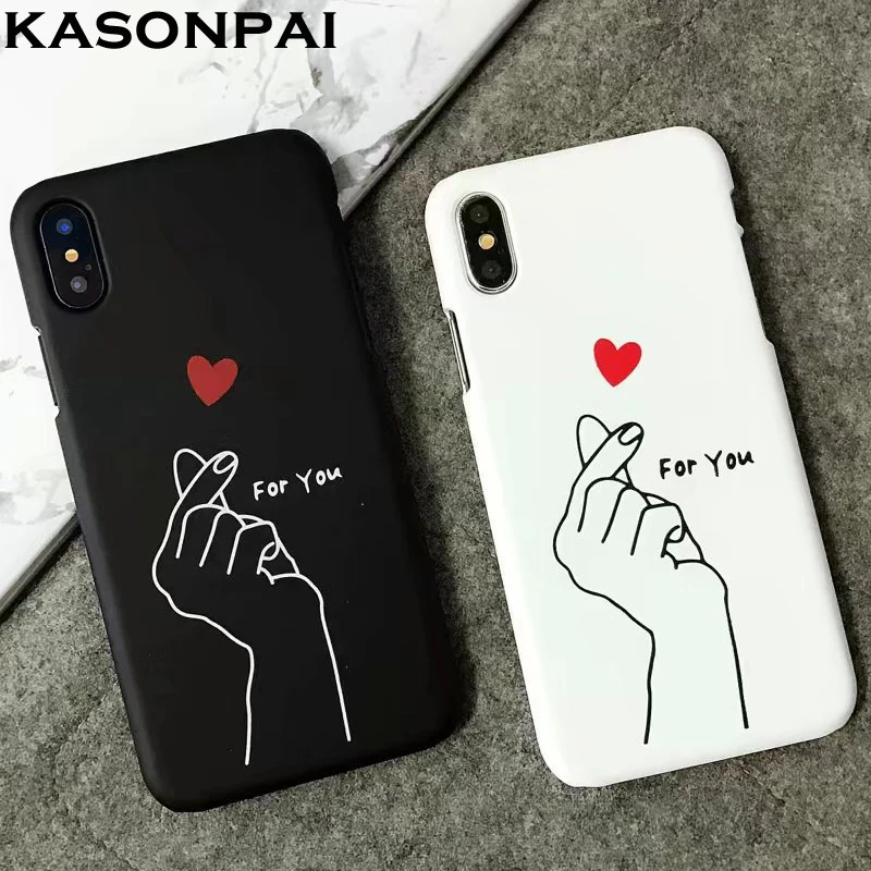 

KASONPAI Funny Couples Phone Case For iphone 6S Cases For iphone X 6 7 8 Plus Ultra thin Hard PC Matte Cover Love Heart Fundas