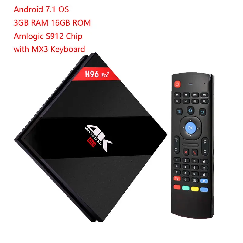 H96 Pro Plus Smart Android tv BOX 7,1 OS ТВ приставка 3 ГБ 16 ГБ 3 ГБ 32 ГБ Amlogic S912 Восьмиядерный 2,4g/5 ГГц WiFi BT4.1 4 K - Цвет: 3GB 16GB TV BOX MX3