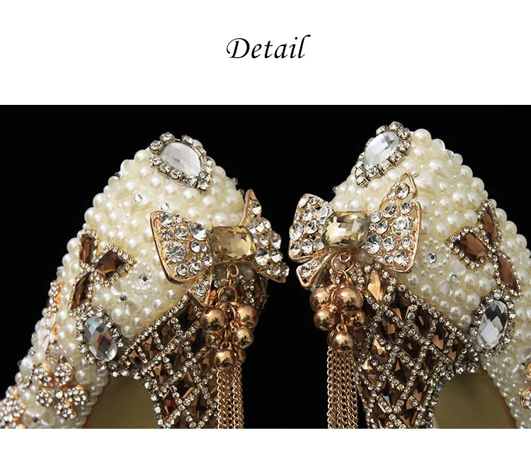 Роскошные свадебные туфли с кристаллами женские туфли на платформе с очень высоким каблуком туфли невесты с кисточками и жемчужинами свадебная обувь туфли под платье обувь большого размера