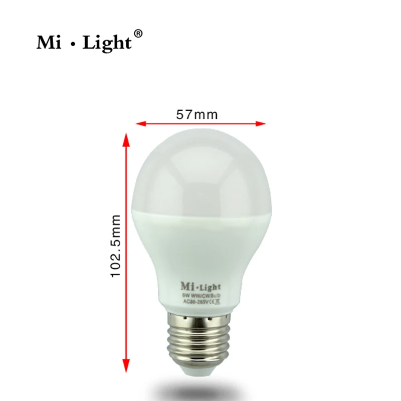 Mi Light 2 4G AC86 260V E27 6W Wifi двойной белый CCT Светодиодная лампа Беспроводная регулировка