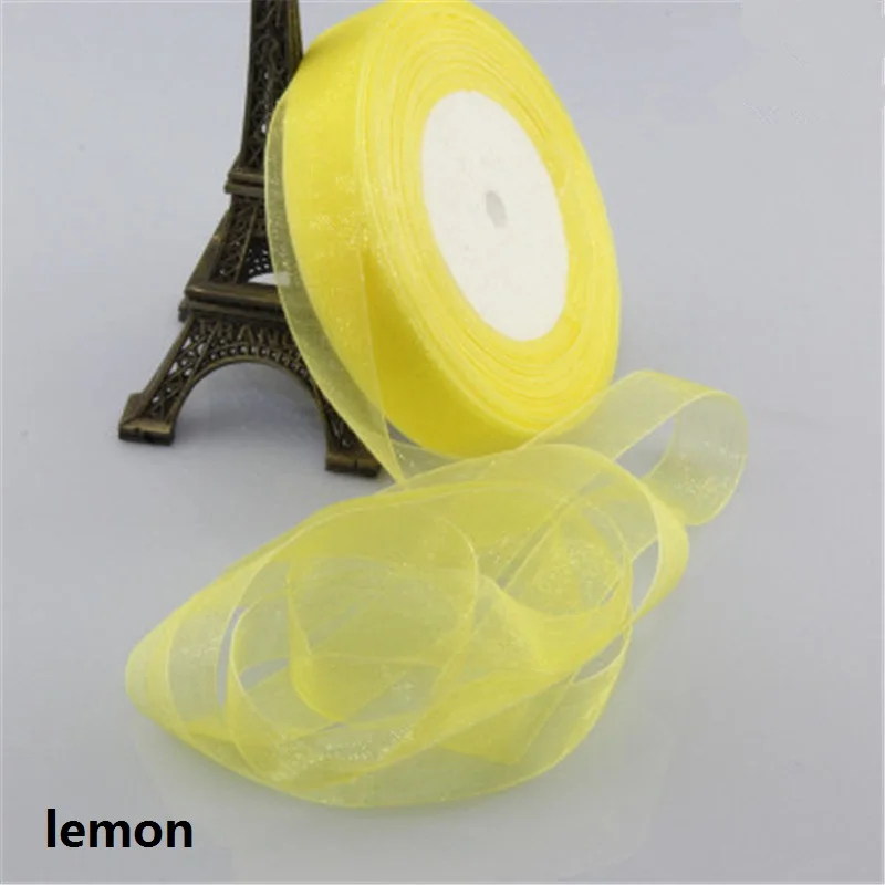 lemon 45 м/лот 2 см Шелковый Тюль органза лента для упаковки подарок торт шары для свадьбы и дня рождения вечерние украшения ремесла упаковочные материалы - Цвет: lemon