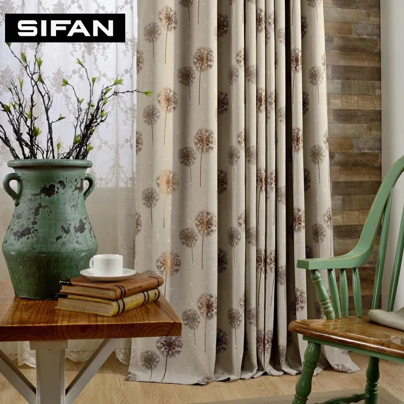 

High-end Coffe /Gray Dandelion Jacquard Faux Linen Curtains for the Bedroom Windows Drapes Fabric for Living Room