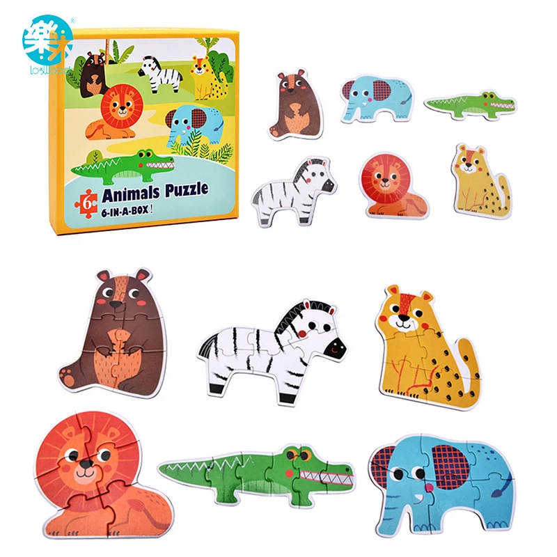 LogWood Baby Wooden Toys Puzzles Jigsaw puzzle Animal /Traffic /Ocean fish/ 6pcs in a box Educational table game gifts
