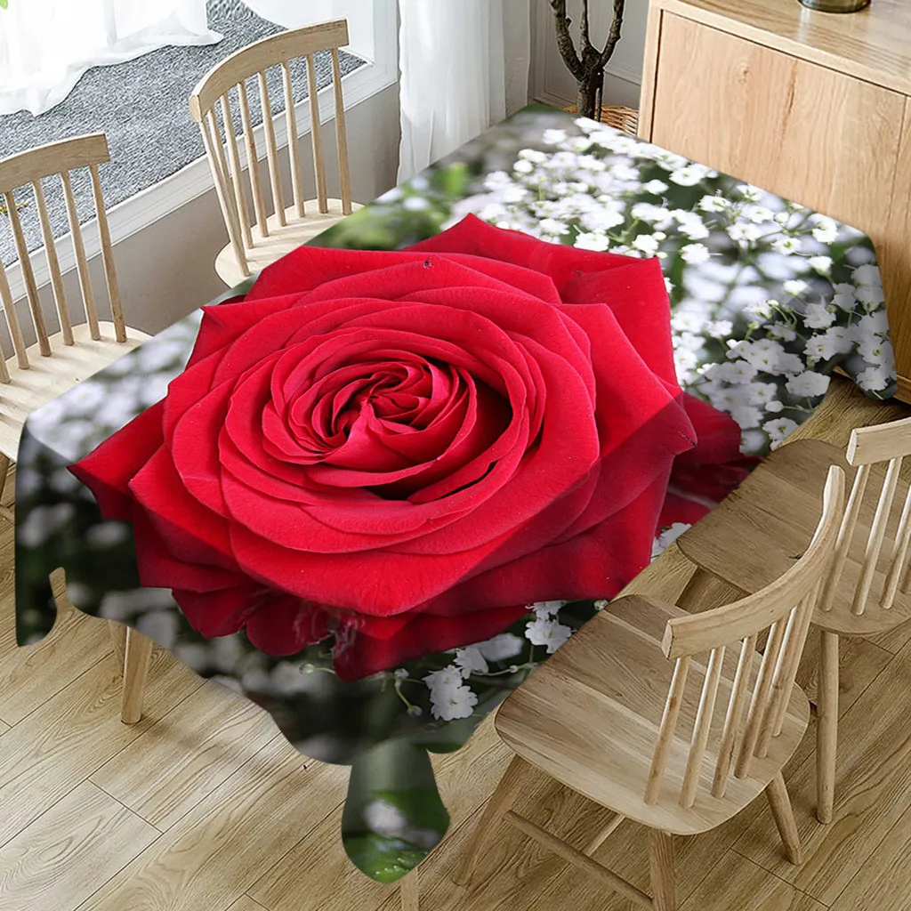 

Oil-proof table cloth Romantic Valentine's Tablecloth Print Rectangle Table Cover Holiday Party Home Decor