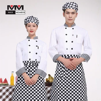 

Unisex White Double Breasted Lattice Collar Patchwork Long-sleeved Kitchen Cuisine Food Service Chef Work Cook Suit Jacket 3XL