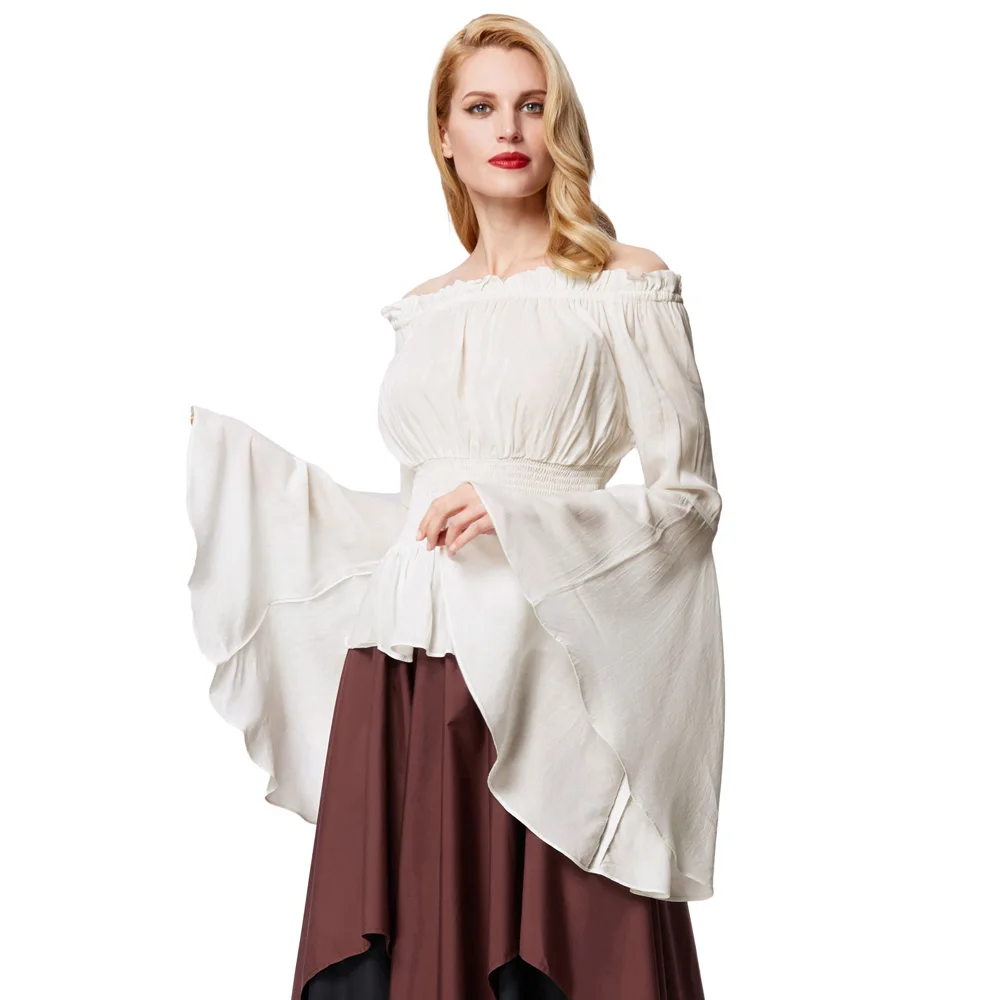 

Women's Shirt Medieval Style Gothic Off Shoulder Long Bell Sleeve Ladies Tops 2019