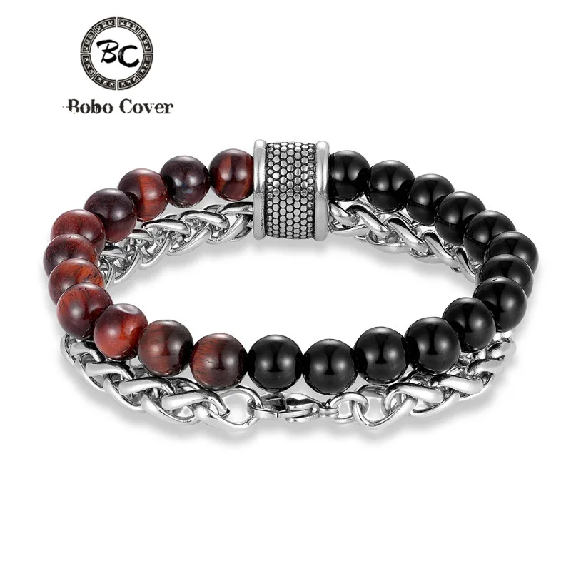 

Mens Charm Tiger Eye Natural Stone Beads Bracelets Women luxury Stainless Steel Chain bracelet Fashion Male Jewelry Dropshipping