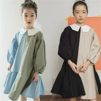 

Brand New 2019 Girls Dress Two Colors Patchwork Children Cotton Dress for Baby Princess Dress Personality Teenage Dresses