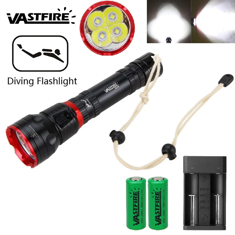 

1 Mode Professional Powerful LED Waterproof Scuba Diving Flashlight Diver Light LED Underwater Torch Lamp For 18650/26650