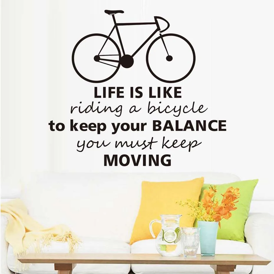 66 58 Cm Life Is Like Riding A Bicycle Quote Wall Sticker Diy Vinyl Sport Wallpapers For Kids Bedroom Living Room in Wall Stickers from Home & Garden on