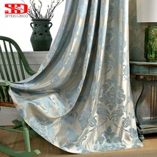 Damask Blue Fabric Curtains For Living Room Jacquard Blackout Luxury Drapes For Bedroom Custom Blinds Window Shading 70% Panel