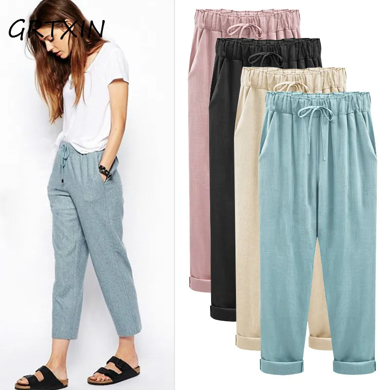

Summer Harem Pants Womens High Waist Loose Straight Nine Pants Womens Comfortable Casual Pants Large Size 6XL OL Pants