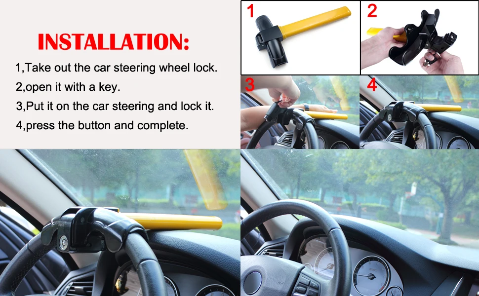 Car Steering Wheel Lock Universal Anti-Theft Car Van Security Rotary Type T Lock for Car's safe (2)