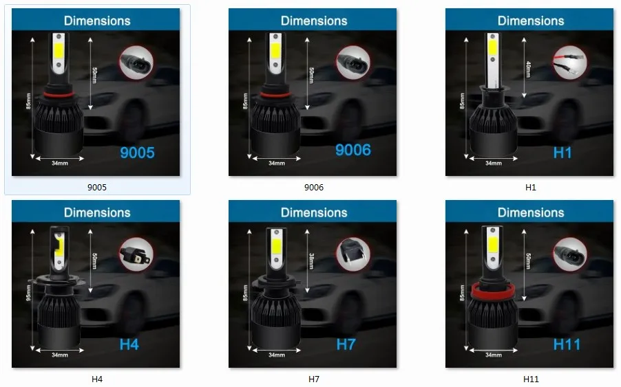 1 пара фар автомобиля светодиодная H4 H7 H11 H13 880 9004 9005 9006 9007 H3 H1 72W фары для 8000LM 6000K Высокое Высокий/Низкий Луч Мощность лампы Комплект для вагонетки с противовесом