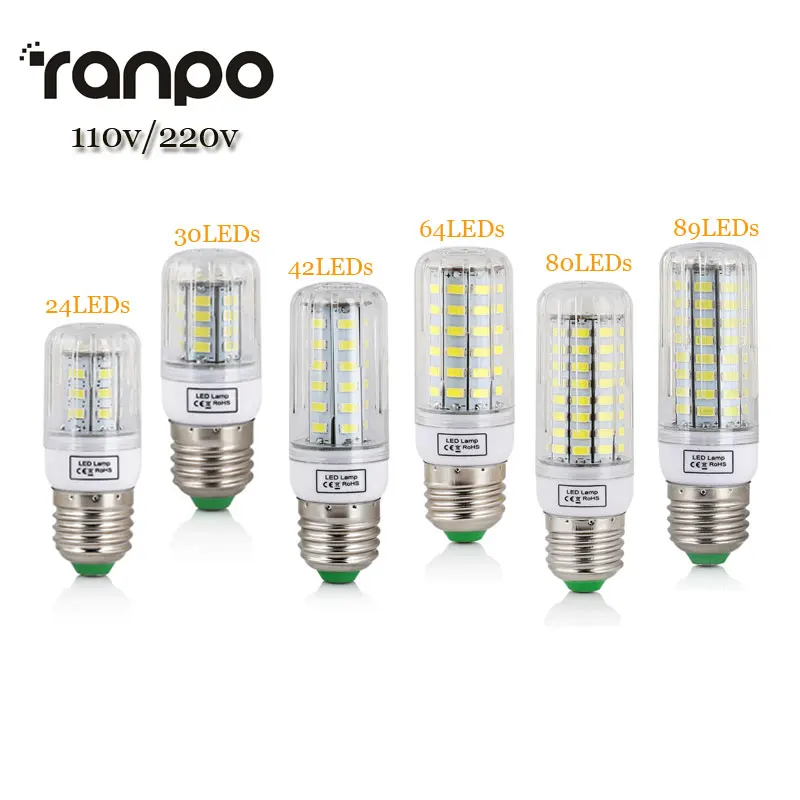 Светодиодный Lamparas SMD5730 E27 24 30 42 64 80 89 108 136 165 светодиодный s Кукуруза лампы 220V 110V