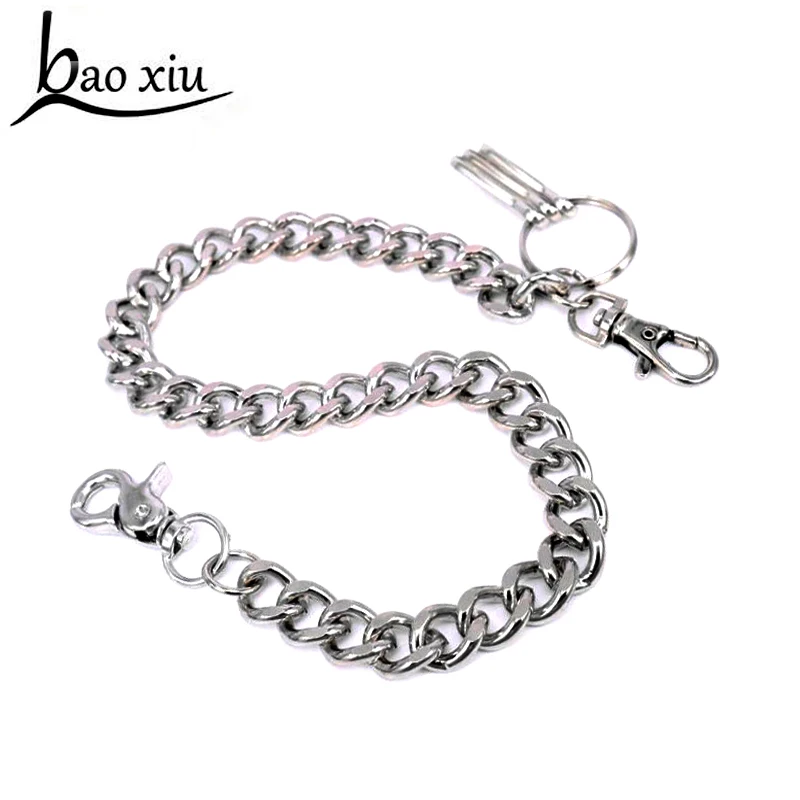 

47cm Long Metal Wallet Belt Chain Rock Punk Trousers Hipster Pant Jean Keychain Silver Ring Clip Keyring women Men's HipHop