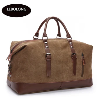 

Lebolong Canvas Leather Men Travel Bags Carry on Luggage Bags Large Capacity Waterproof Print Luggage Duffle Bag Casual Bags