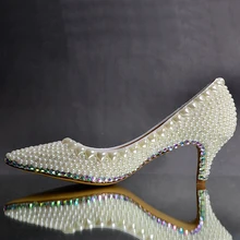 Luxurious Elegant Ivory Pearl Wedding Party Dancing Shoes Bridal Shoes Pointed Toe Kitten-heeled shoes Woman Lady Dress Shoes
