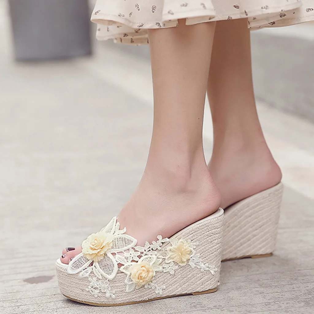 SAGACE/сандалии; женские туфли принцессы из сетчатой ткани с цветочным узором на высоком каблуке; ПВХ; желтые свадебные босоножки на танкетке; популярные модные босоножки; женская летняя обувь
