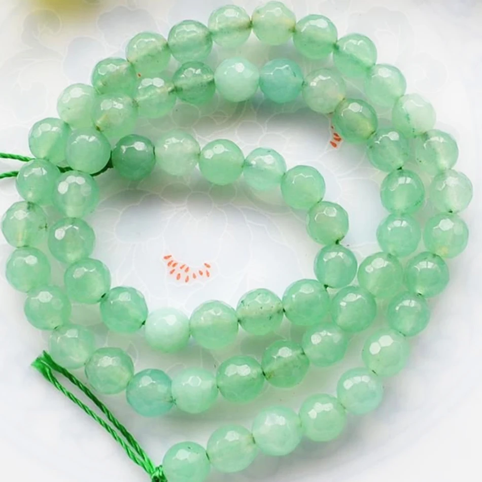 

Natural stone faceted round dyed green 4mm 6mm 8mm 10mm 12mm chalcedony jades loose beads jewelry making findings 15inch YE396