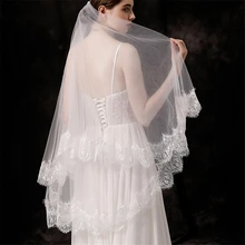 Issy Fingertip белый цвет слоновой кости Тюль Свадебные вуали с расческой Румяна Кружевной Край вуаль Voiles Mariage Dentelle velos de novia