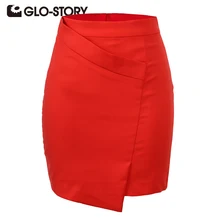 GLO-STORY женские юбки Новое поступление винтажная короткая дизайнерская юбка-карандаш с запахом спереди Асимметричная мини-юбка WQZ-1402