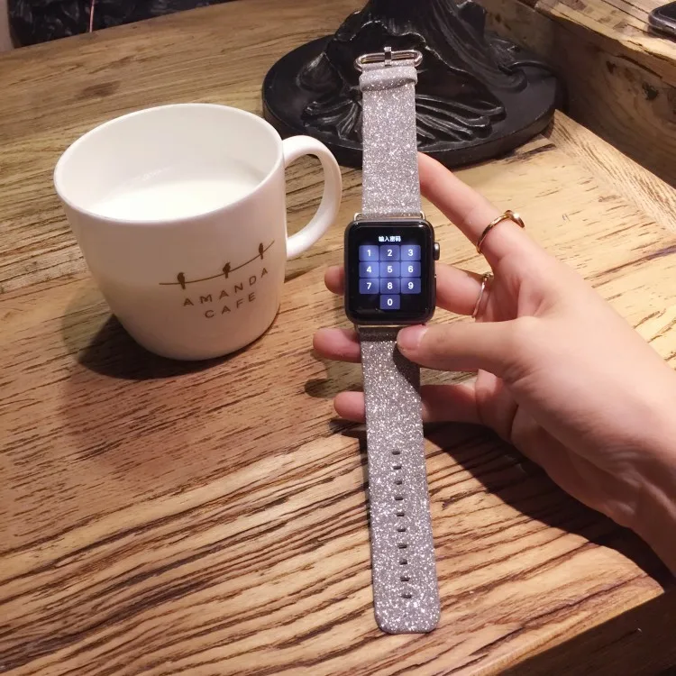 Новый Модный Блестящий Радужный ремешок Apple для iWatch модный розовый Леопардовый