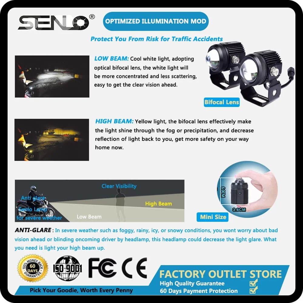 Baratos 2019 nuevo foco de alta potencia pequeño faro de conducción hi lo blanco amarillo led luz de trabajo motocicleta moto Faro de scooter