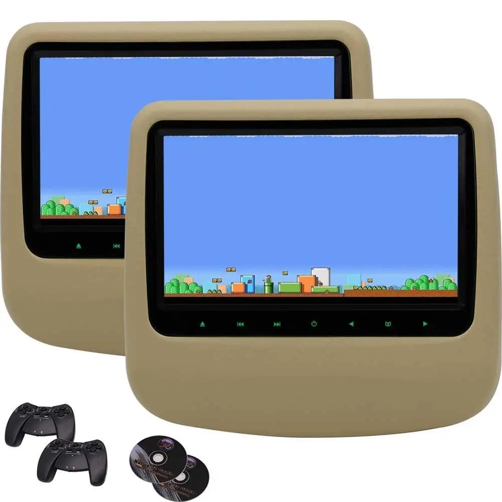 

Twin Screen Car DVD Player 9'' Digital Screen Headrest Monitor Built-in Speaker/IR/FM Transmitter USB/SD HDMI input 32 Bits Game