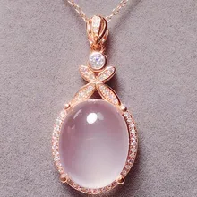 Натуральный подлинный розовый кварц большое ожерелье кулон Серебро 925 пробы 11ct большой цветной камень ювелирные изделия# T18103115