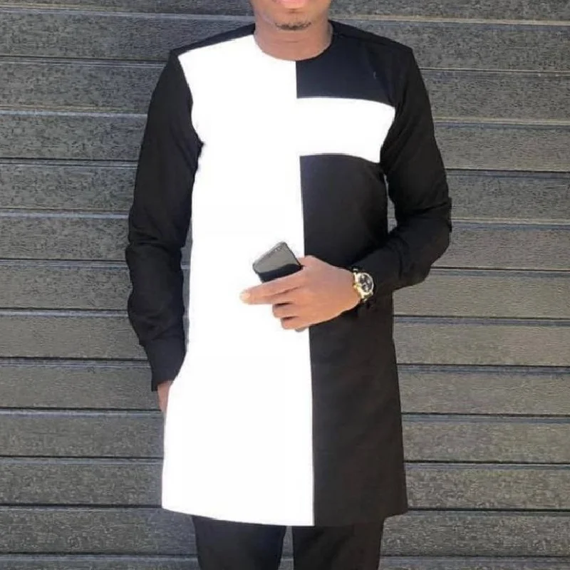 

African Print Shirt Men Dashiki Tops Fashion Black & White Patchwork African Clothing Africa Designed Men's Shirt