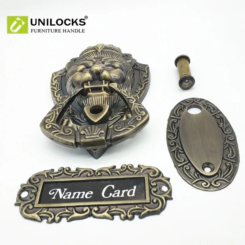 Unilrocks античная бронза Peep Hole дверной молоток Лев Единорог зверь(Размеры: 155 мм* 105 мм