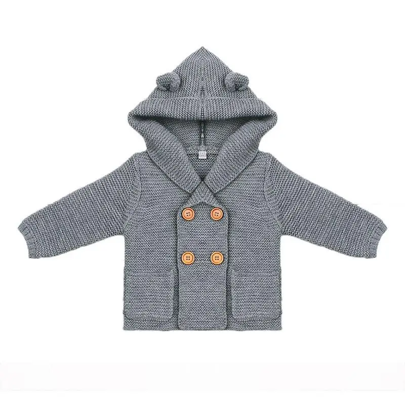 Baby Boy Knitting Cardigan Solid Color Autumn Winter Sweaters for Girls Children Long Sleeve Hooded Coat Outwear Kids Clothing