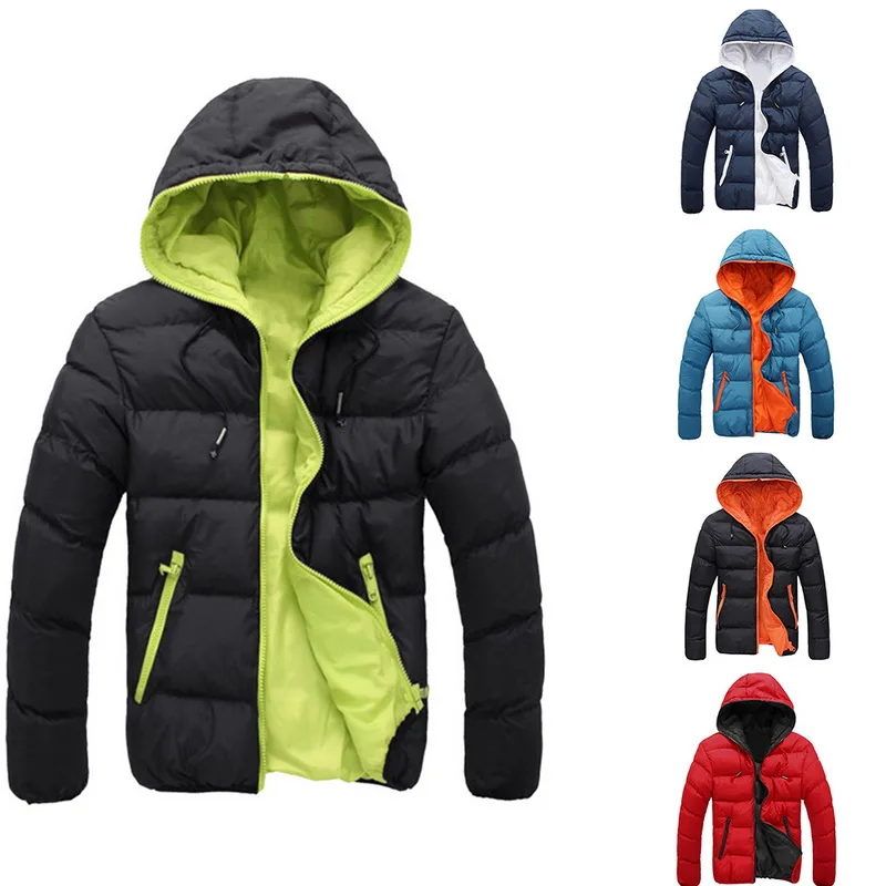 

Oeak 2019 New Men Jackets Man Hooded Coat Male Autumn Winter Parkas Warm Parka Hooded Candy Color Windbreaker 4XL