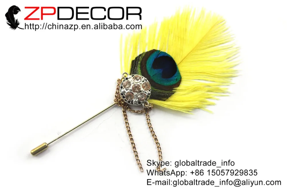 14_ yellow Ostrich Feather Handmade Lapel Pin with Crystal Brooch (3)