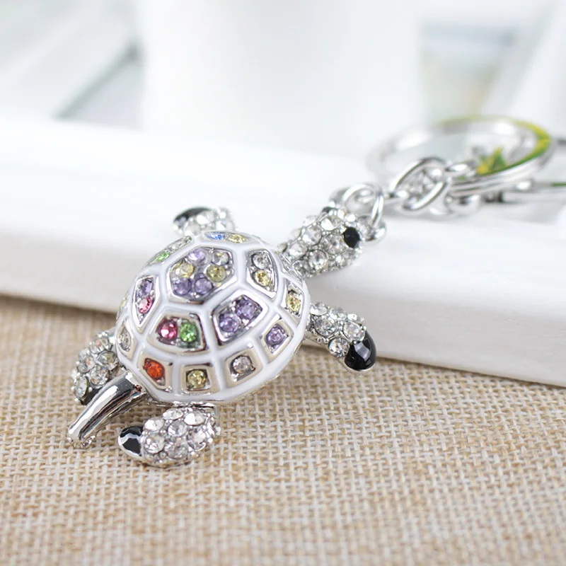 

Keychains for Bags Lovers Gift Beautiful Rhinestone Tortoise Keychains Keyring Turtle Metal Crystal Key Ring Chains