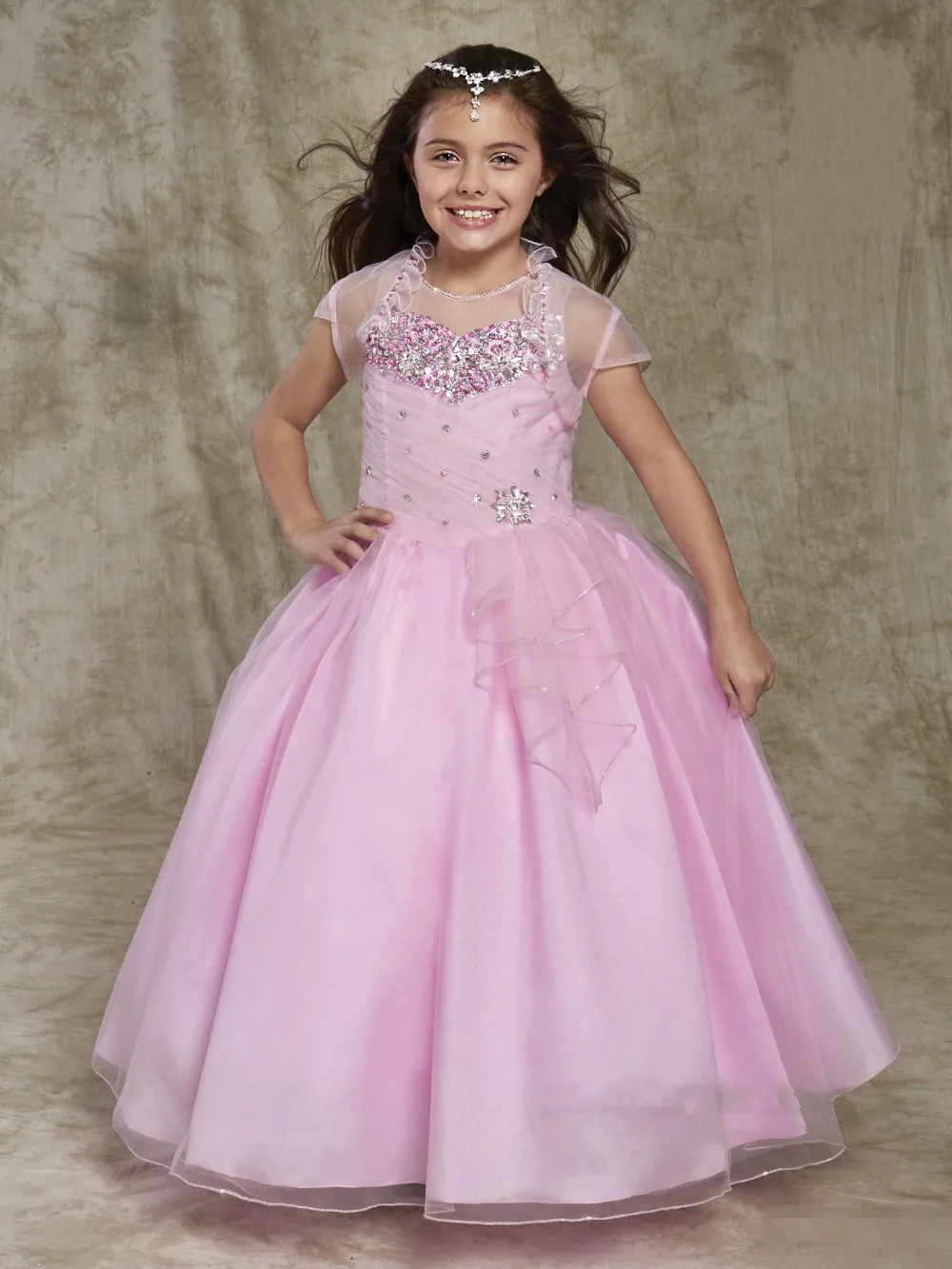 2016 New Organza Beaded Flower Girls Dress With Jacket First Communion Dresses A-Line Long Girls Pageant Dresses