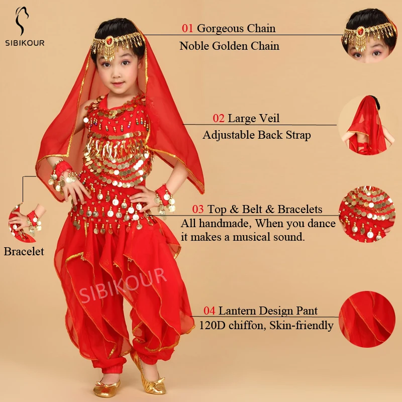 Kids Belly Dance Costume Bollywood Oriental Bellydance Dress Set Indian Egyptian Egypt Suit Pants Top Dancing Clothes Girls New