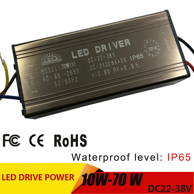 

LED Driver 10W 20W 30W 50W 70W Adapter Transformer AC85V-265V to DC22-38V IP65 Power Supply 300mA 600mA 900mA 1500mA 2100mA