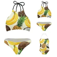 Для мамы и дочки Семейные комплекты рюшами Высокая Талия бикини с принтом «фрукты» купальник, детские купальники