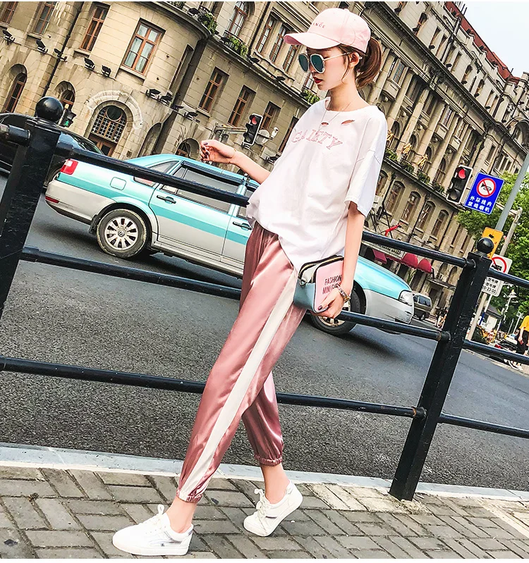 Arfreeker Harajuku Хип Хоп карго блестящие штаны для женщин уличный стиль Pantalon Femme Высокая талия Jogger Sweatpant розовый фиолетовый брюки