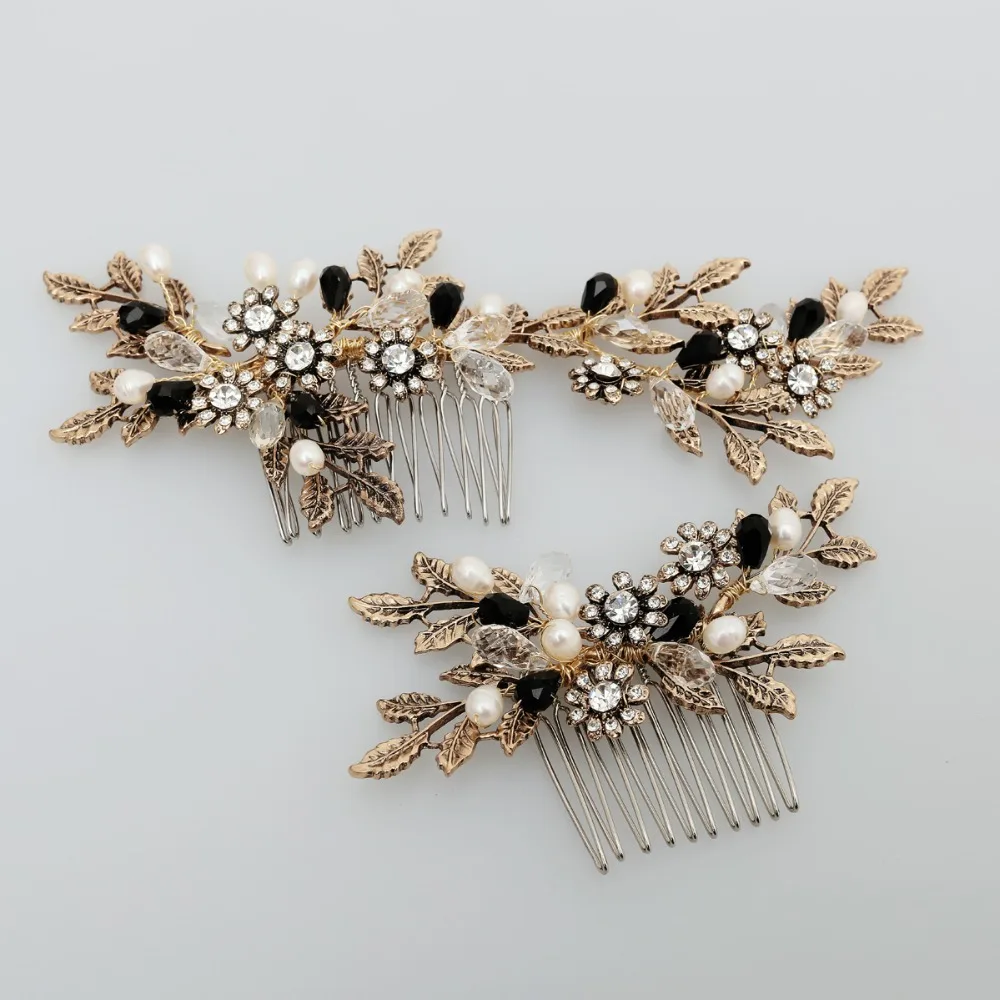 

Vintage Crystal Bridal Hair Comb Set Antique Gold Handmade Wedding Headpiece Wholesale Brides Hair Accessories 2017 New 2pcs/set