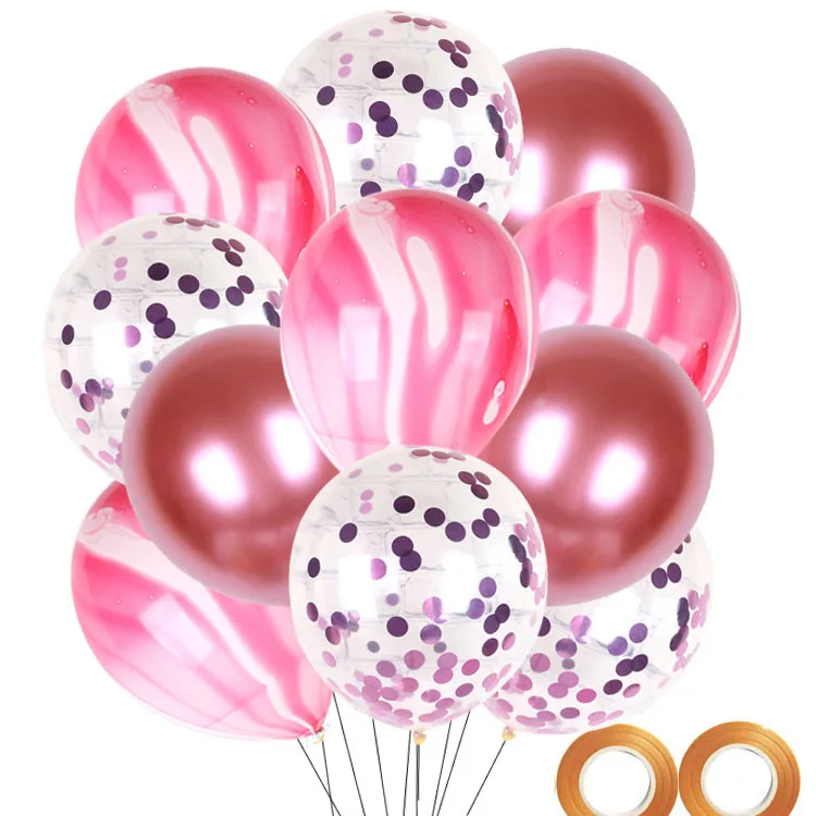 15 шт. 12 дюймовый смешанный золотой конфетти воздушные шары День рождения украшения Дети взрослый Металлический воздушный шар шарики ко дню рождения Декор - Цвет: Pink sequins